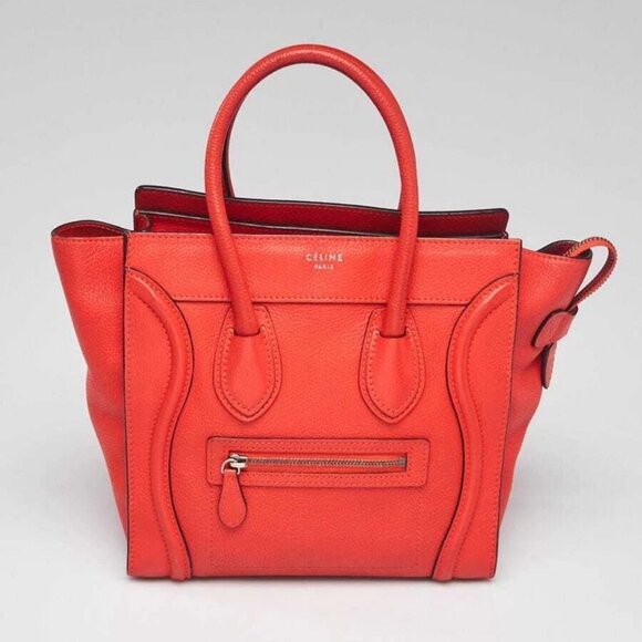 Celine Orange Pebbled Leather Micro Luggage Tote Bag - Picture 1 of 12